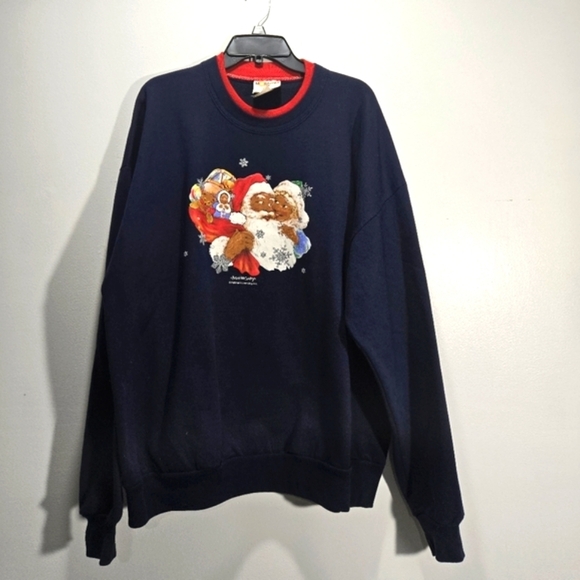 Vintage Hallmark Morning Sun Black  Santa Holiday Christmas Sweatshirt 2X - Picture 1 of 3